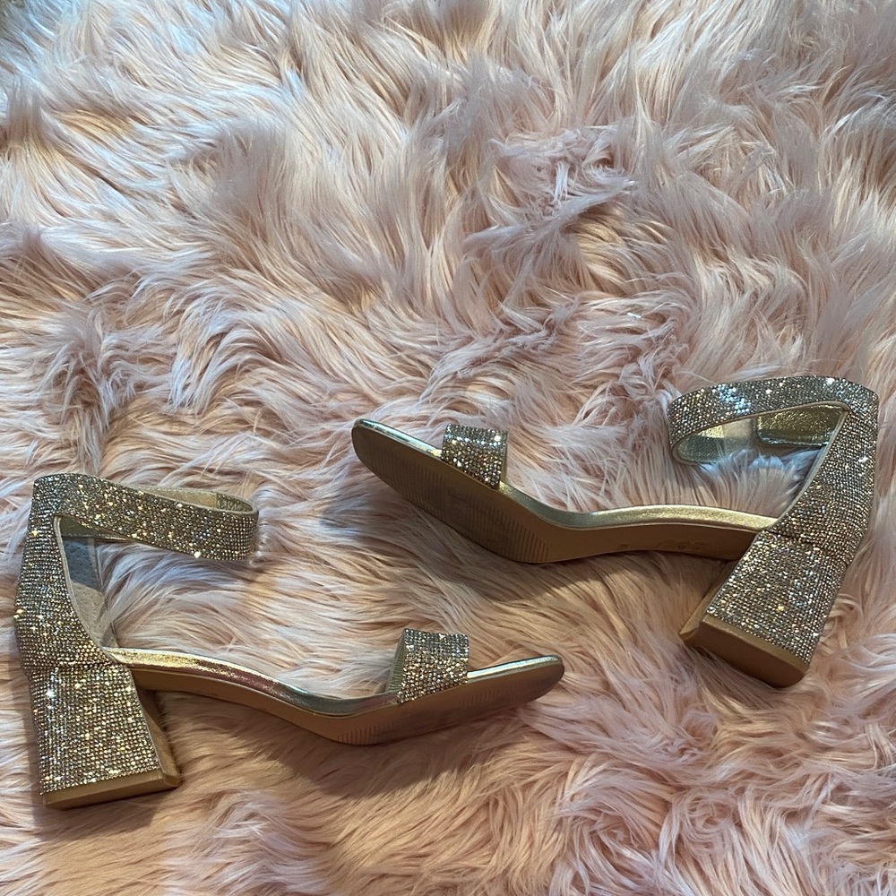 Sparkling Silver Block Heel Sandals